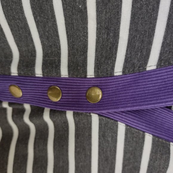 Light cardigan sweater, Grey/White Strip with Purple Accent, Size Large - Picture 3 of 4